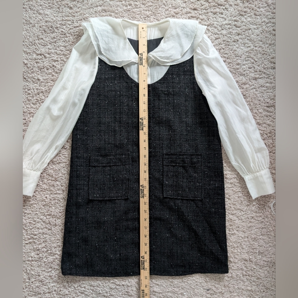 Sioshre Tweed Shift Dress with Ruffled Layered Collar & Sleeves - Picture 6 of 9